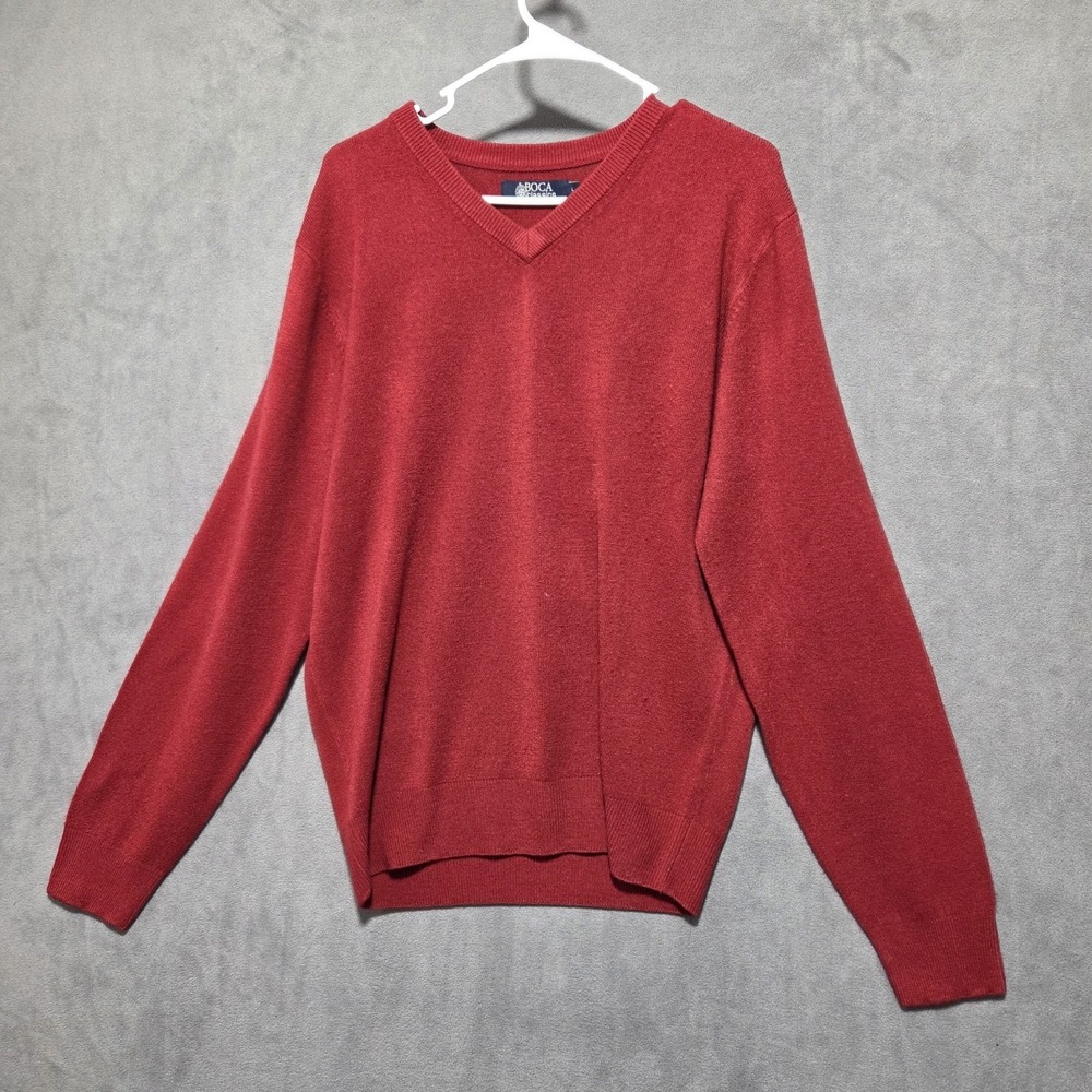 Vintage‎ Boca Classics Sweater Red  Men's L KNIT Acrylic Loose Fit Sweater
